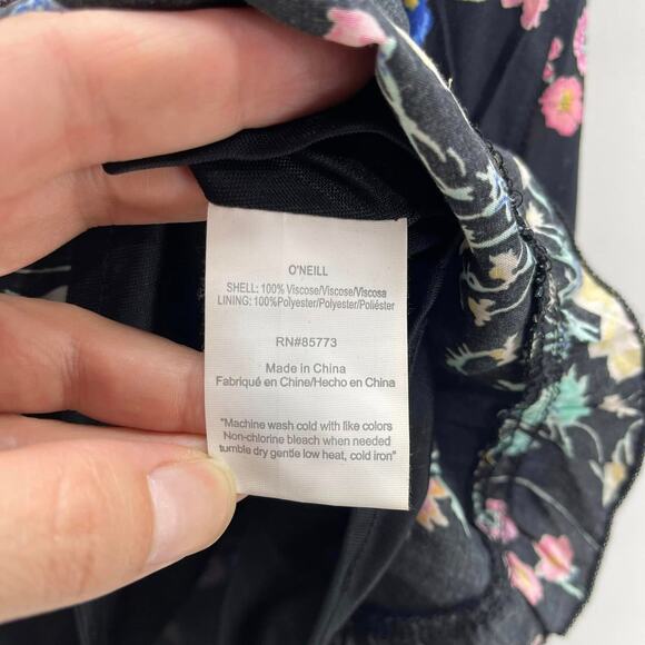 O’Neill Miki Henley Ball Pink Floral Print 3/4 Sleeve Cinch Waist Short Dress - Picture 8 of 10